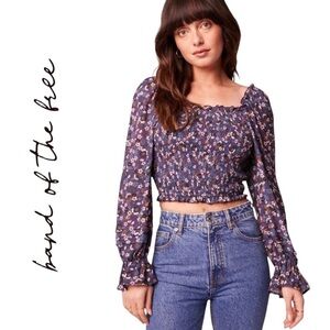 Band Of The Free Agathe Purple Floral Smocked Top Women Size Large NWT